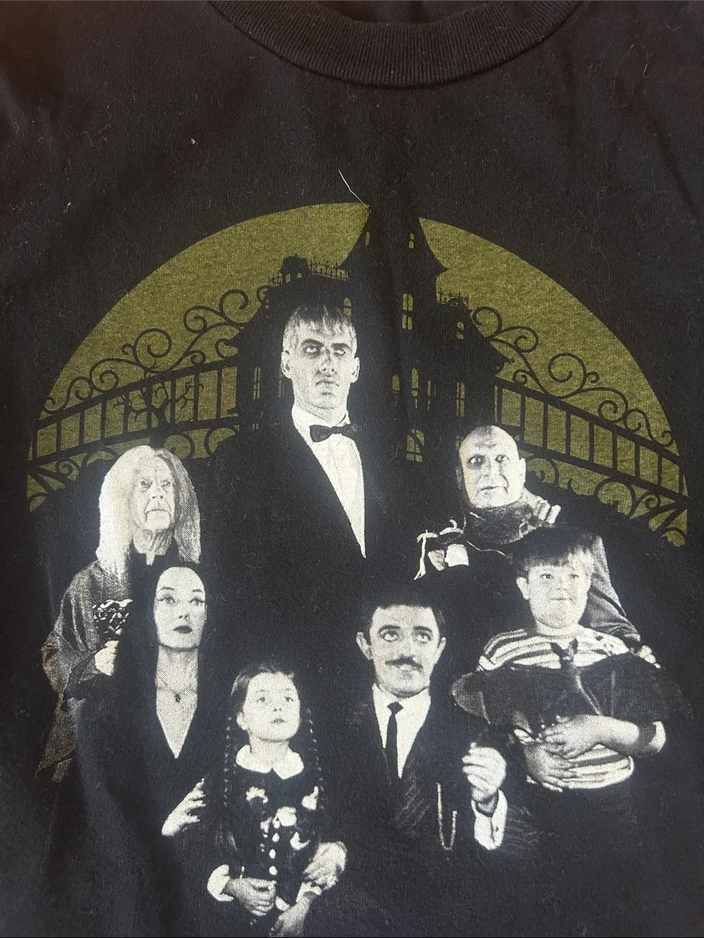 GAP Black Long-Sleeve Addams Family Graphic Tee with Green and Purple Accents